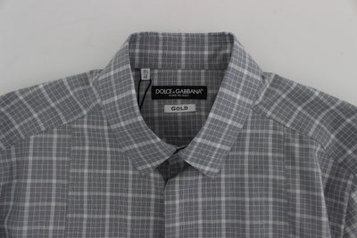 Gray Checkered Slim Fit GOLD Mens Shirt