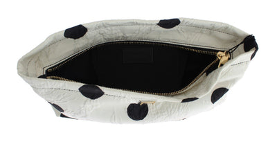 White Black Polka Dots Brocade Hand Clutch Bag