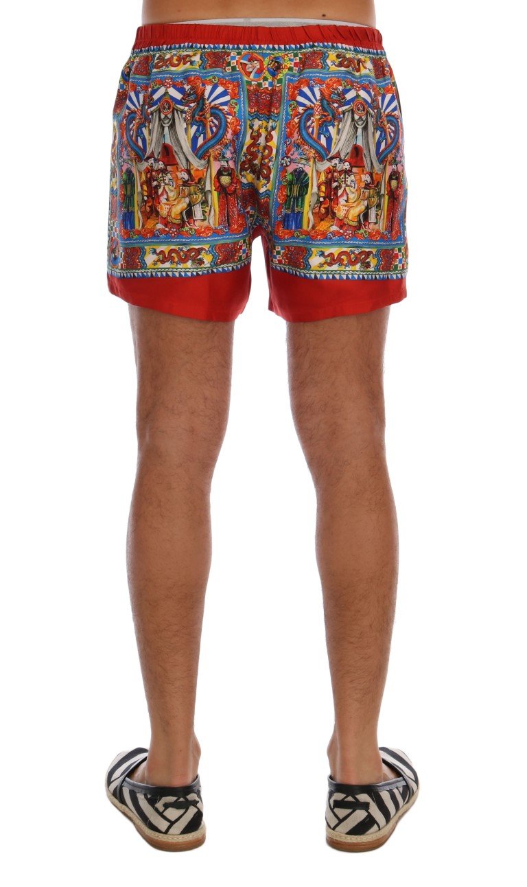 Multicolor Carretto Print Silk Pajama Shorts