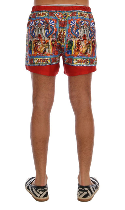 Multicolor Carretto Print Silk Pajama Shorts