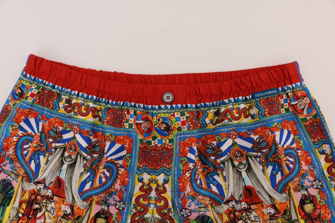 Multicolor Carretto Print Silk Pajama Shorts