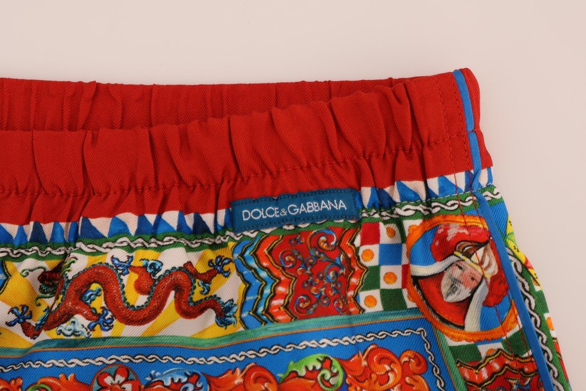 Multicolor Carretto Print Silk Pajama Shorts