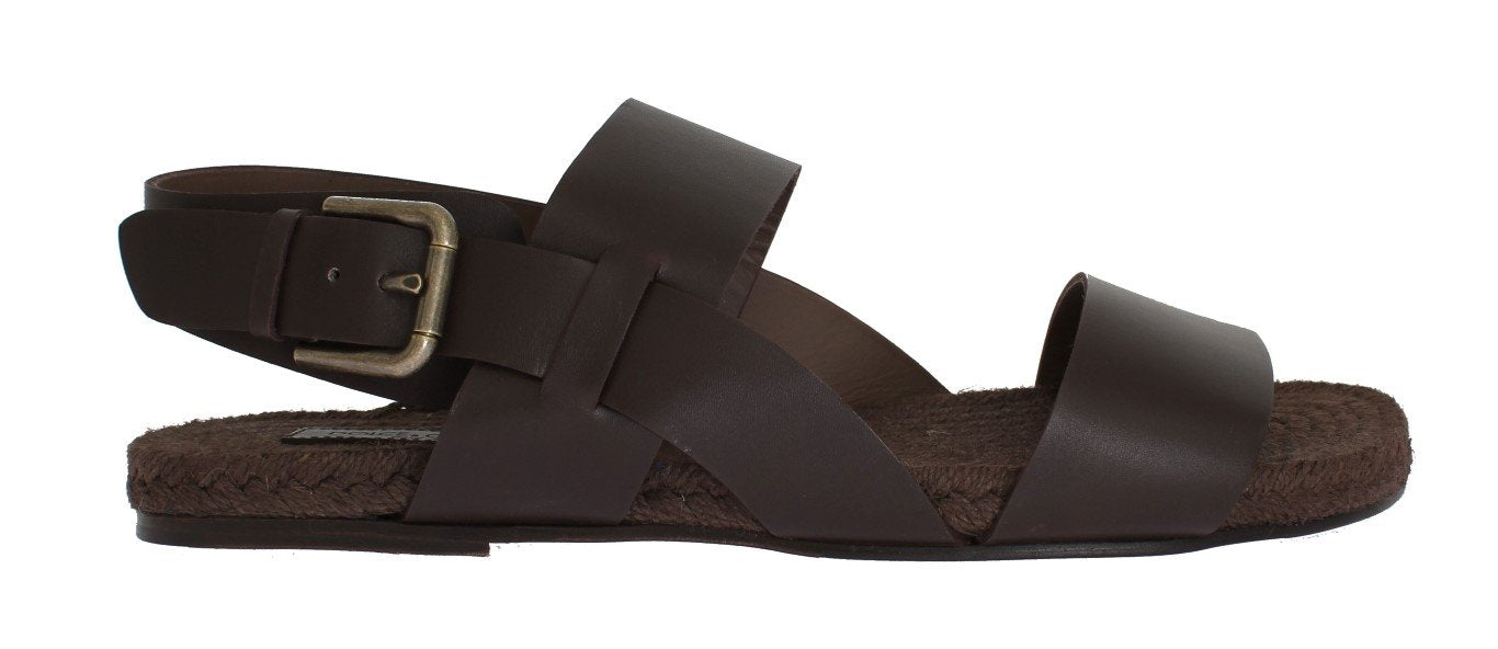 Brown Leather Strap Slides Sandals