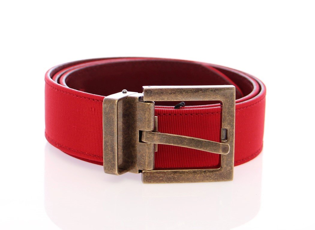 Red Fabric Gold Logo Belt