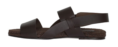 Brown Leather Strap Slides Sandals
