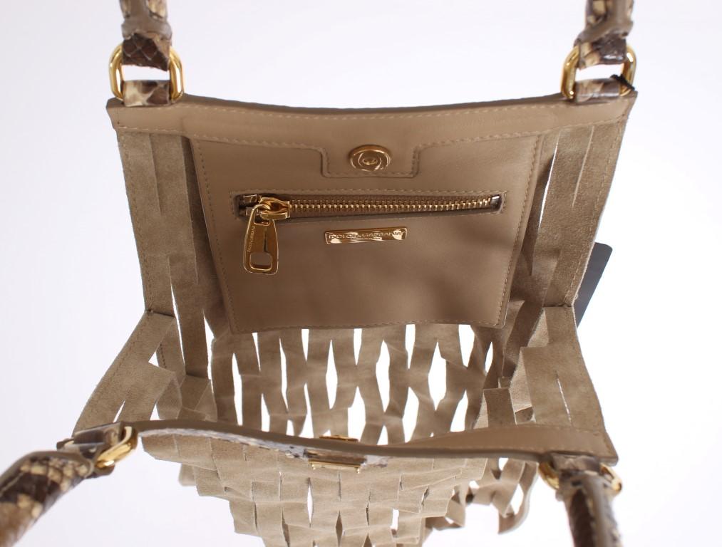 Beige Snakeskin Leather Hand Bag Purse