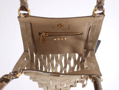 Beige Snakeskin Leather Hand Bag Purse