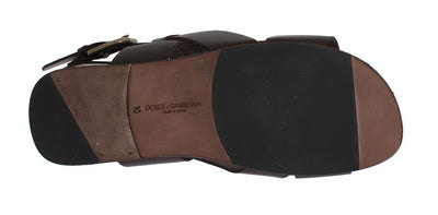 Brown Leather Strap Slides Sandals