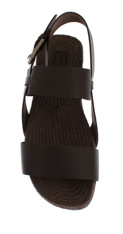 Brown Leather Strap Slides Sandals