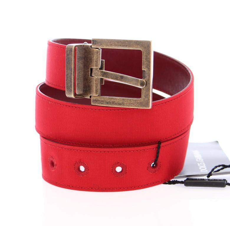 Red Fabric Gold Logo Belt