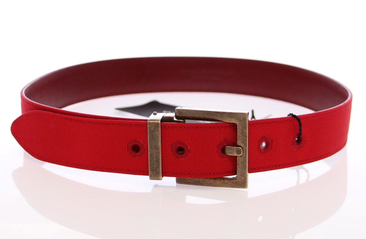 Red Fabric Gold Logo Belt