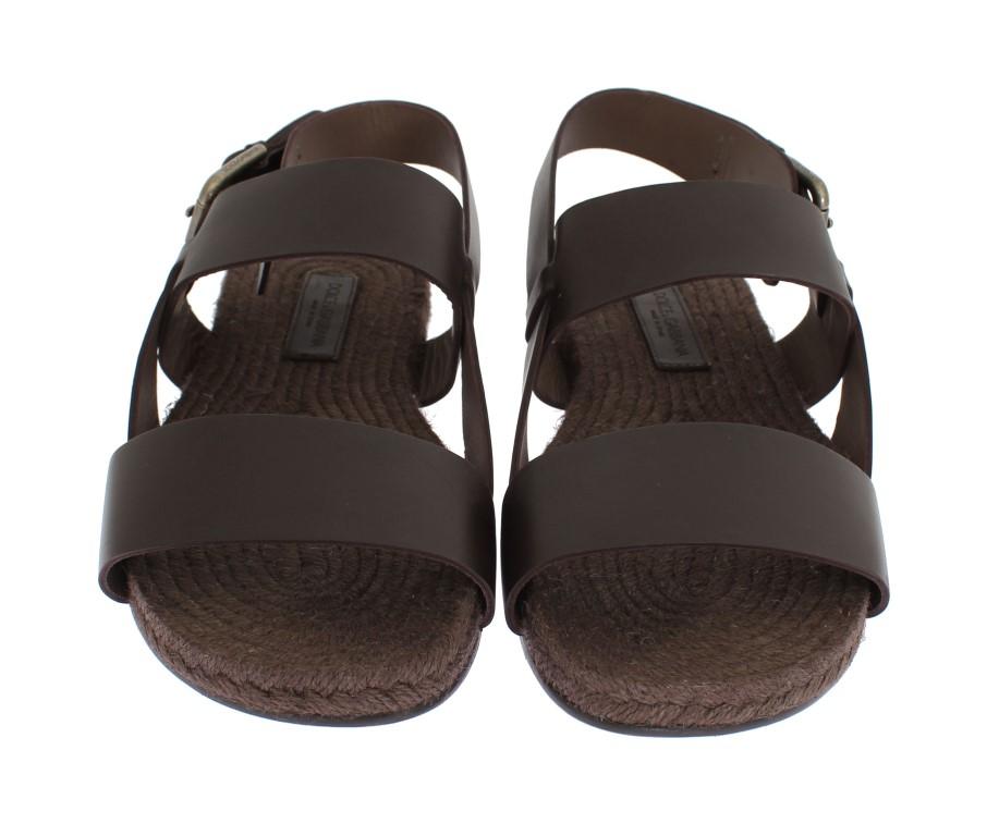 Brown Leather Strap Slides Sandals
