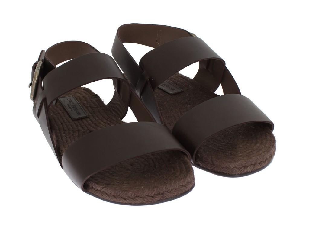Brown Leather Strap Slides Sandals