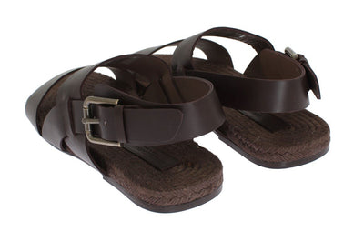 Brown Leather Strap Slides Sandals