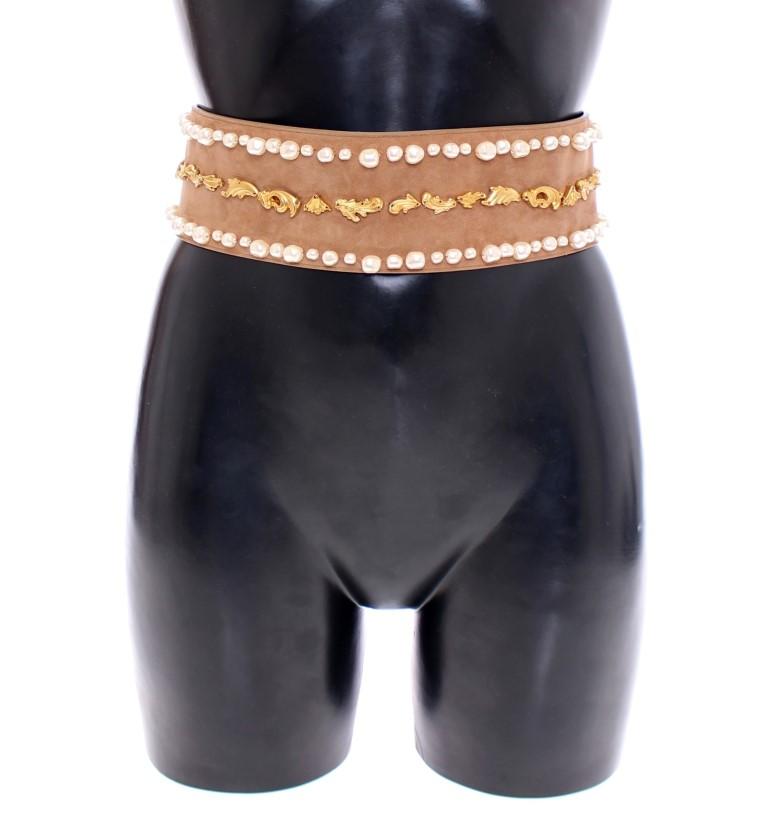 Brown Gold Baroque Suede Leather Waist Belt