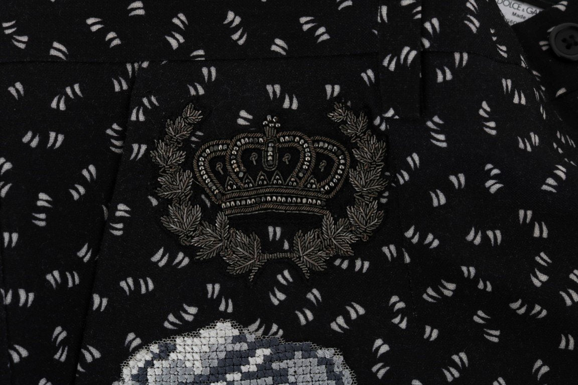 Black Wool SICILIAN WESTERN Print Pants