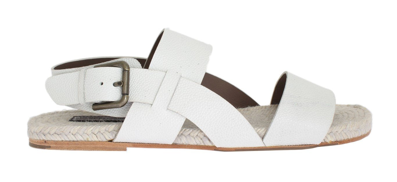 White Leather Strap Slides Sandals