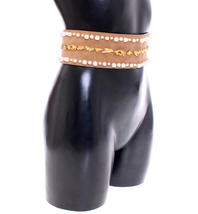 Brown Gold Baroque Suede Leather Waist Belt