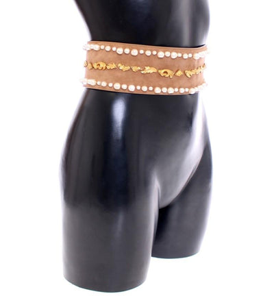 Brown Gold Baroque Suede Leather Waist Belt