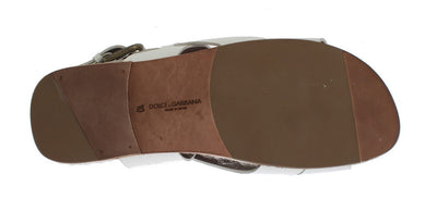 White Leather Strap Slides Sandals