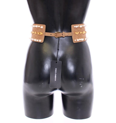 Brown Gold Baroque Suede Leather Waist Belt