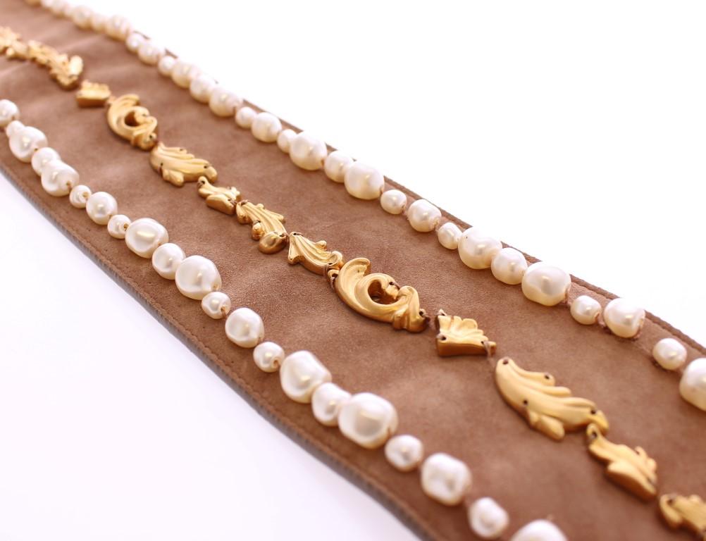 Brown Gold Baroque Suede Leather Waist Belt