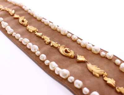 Brown Gold Baroque Suede Leather Waist Belt