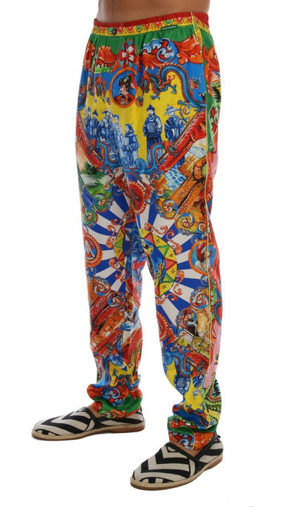 Multicolor Carretto Print SILK Pajama Pants