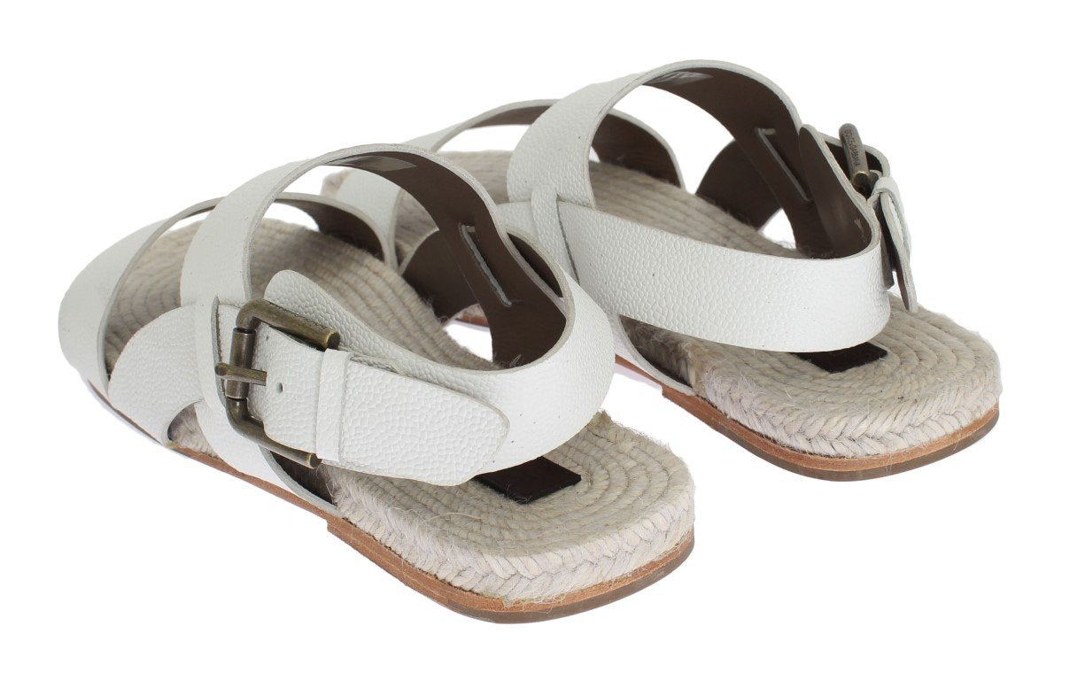 White Leather Strap Slides Sandals