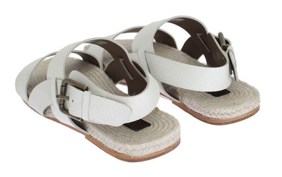 White Leather Strap Slides Sandals