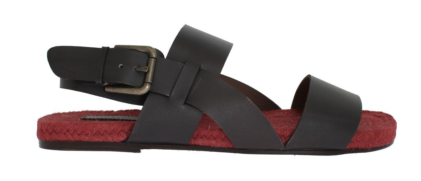 Gray Red Leather Strap Slides Sandals