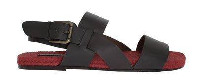 Gray Red Leather Strap Slides Sandals