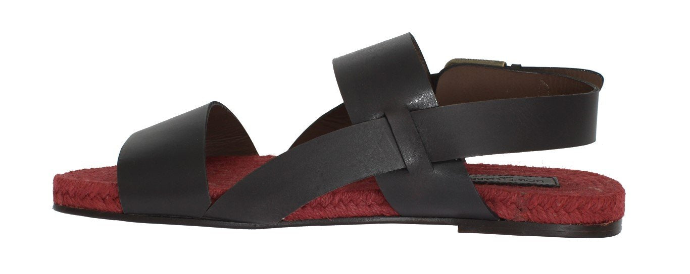 Gray Red Leather Strap Slides Sandals