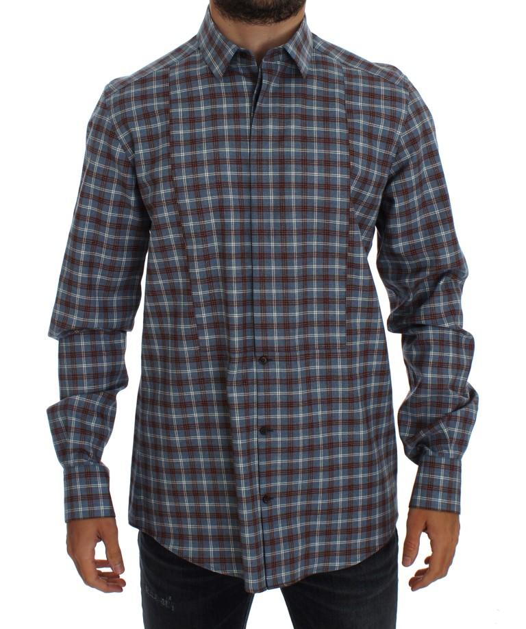 Blue Brown Checkered Slim Fit GOLD Shirt