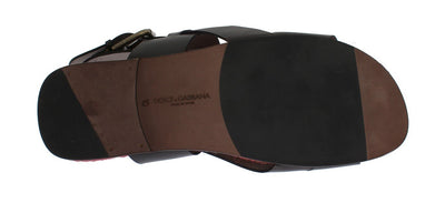 Gray Red Leather Strap Slides Sandals