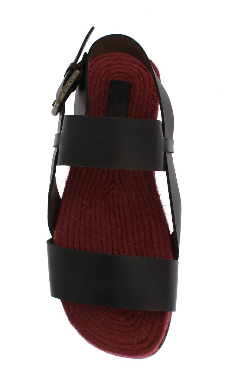 Gray Red Leather Strap Slides Sandals