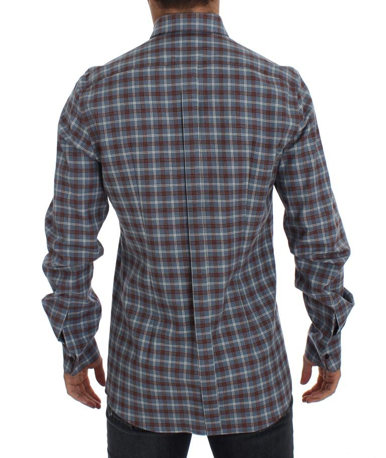 Blue Brown Checkered Slim Fit GOLD Shirt