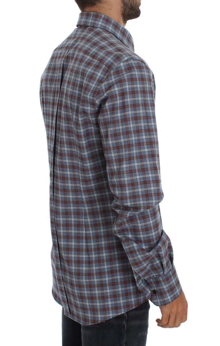 Blue Brown Checkered Slim Fit GOLD Shirt