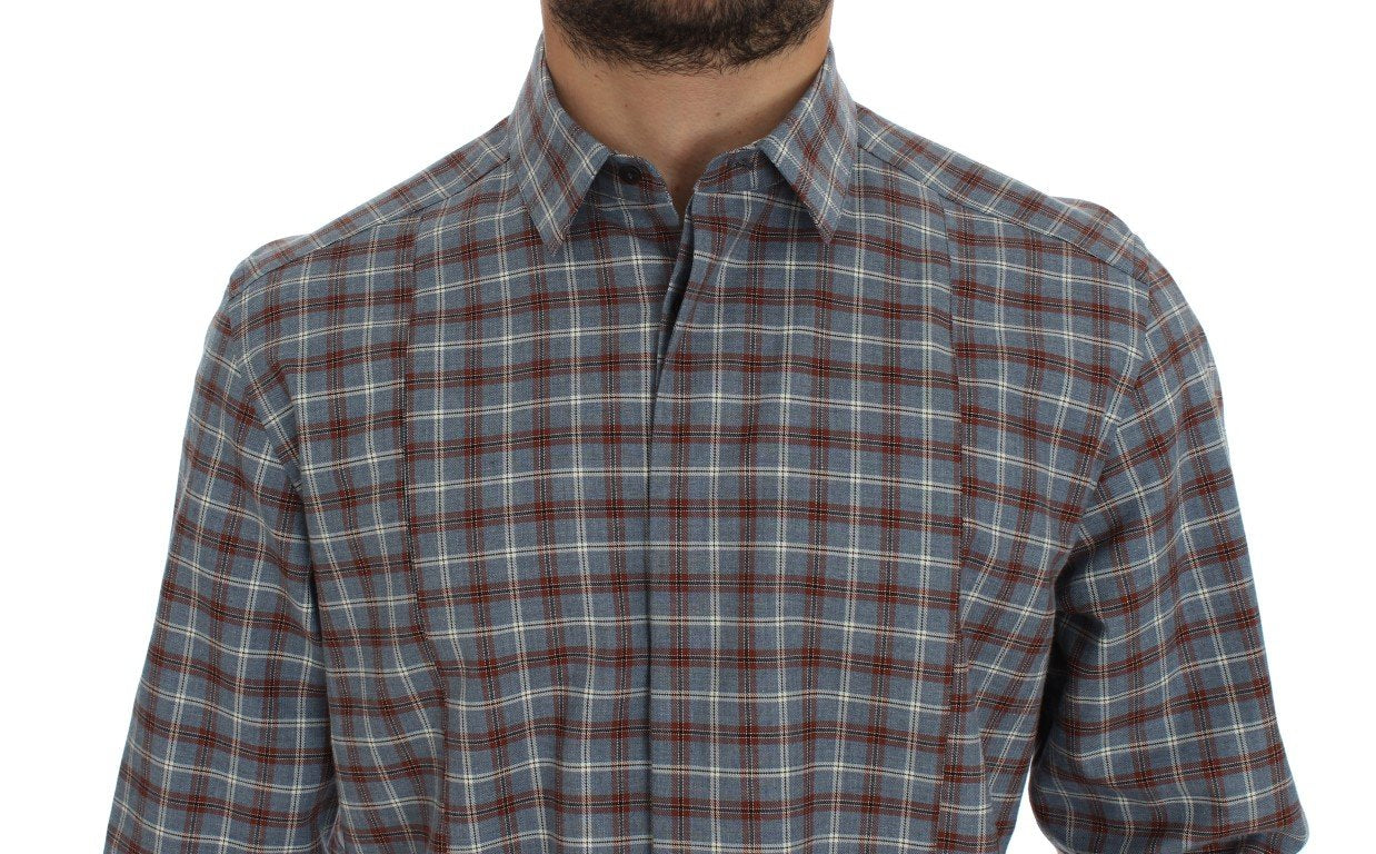 Blue Brown Checkered Slim Fit GOLD Shirt