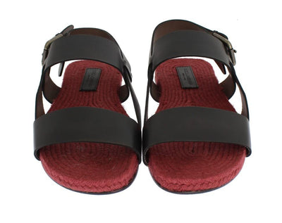 Gray Red Leather Strap Slides Sandals