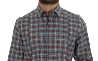 Blue Brown Checkered Slim Fit GOLD Shirt