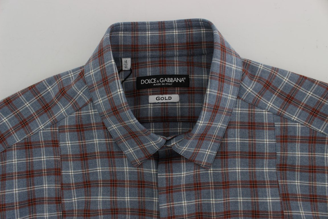 Blue Brown Checkered Slim Fit GOLD Shirt