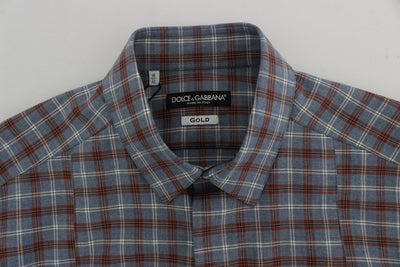 Blue Brown Checkered Slim Fit GOLD Shirt
