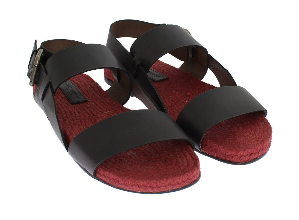 Gray Red Leather Strap Slides Sandals
