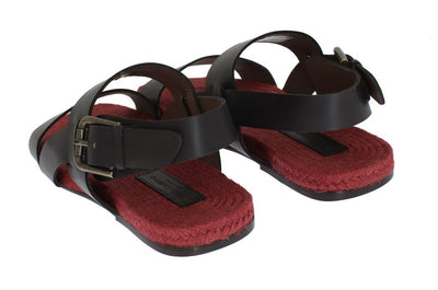 Gray Red Leather Strap Slides Sandals