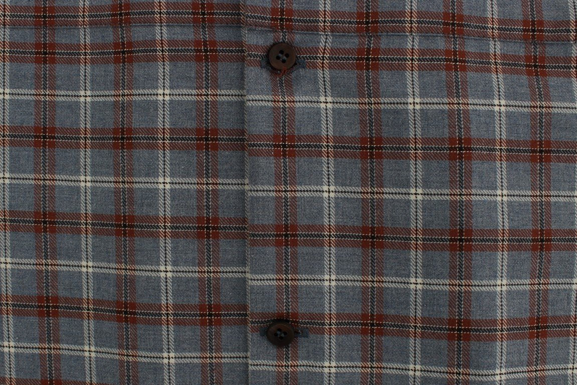 Blue Brown Checkered Slim Fit GOLD Shirt