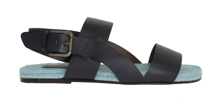 Blue Leather Strap Slides Sandals