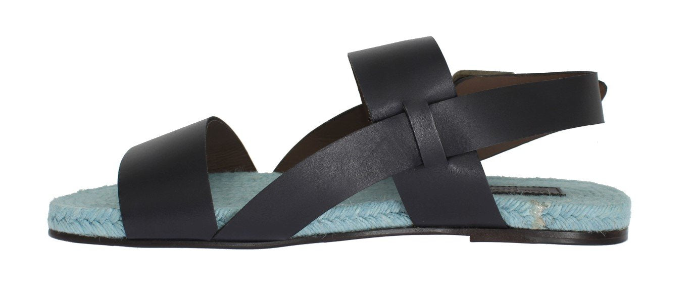 Blue Leather Strap Slides Sandals