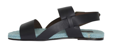 Blue Leather Strap Slides Sandals