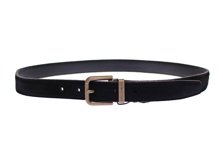 Black Fur Leather Logo Belt